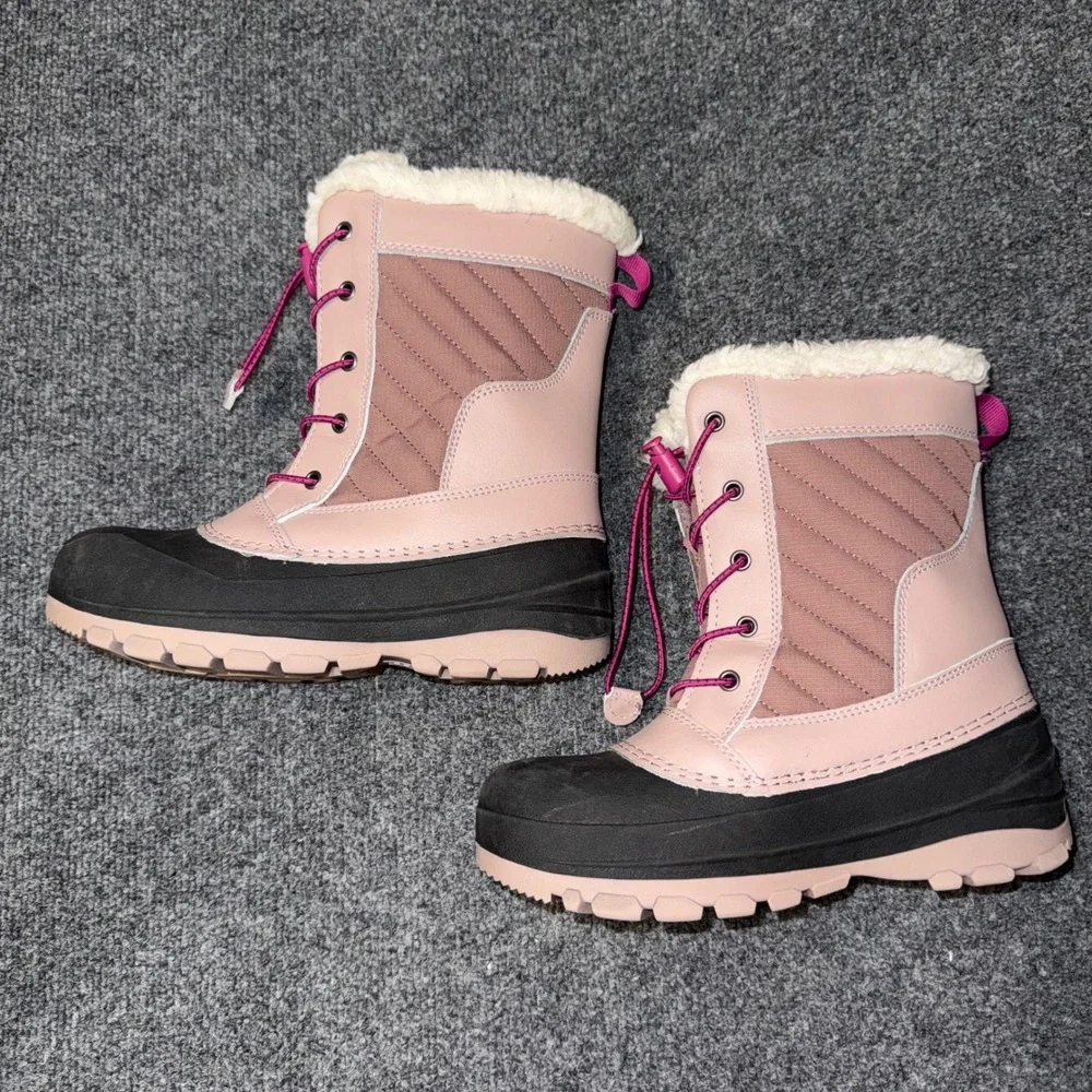 All in Motion Girls Pink Black Quilted Snow Boots Thermolite Insulated Size 3